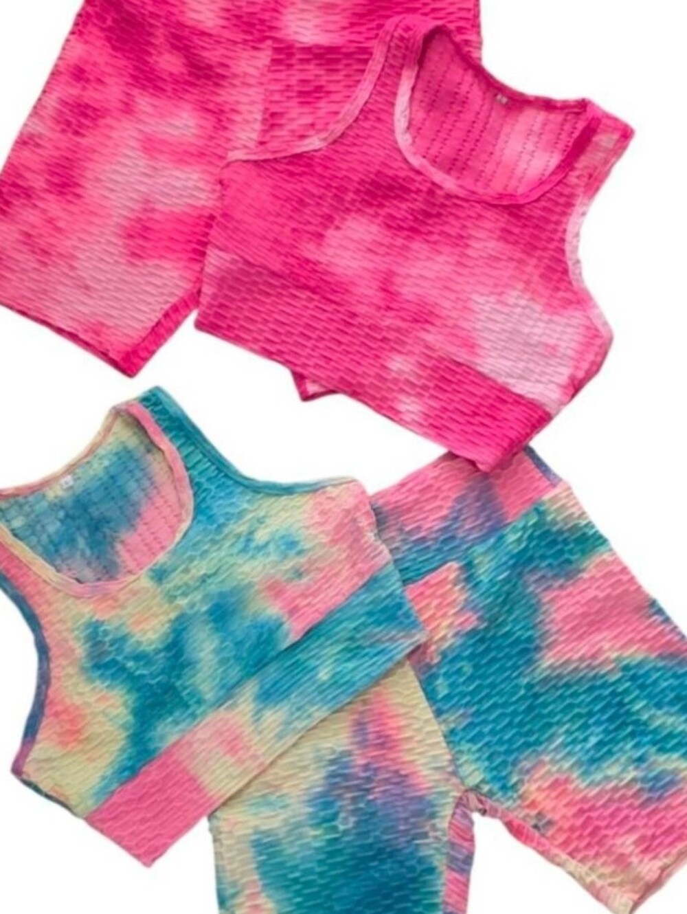 Gym Set Tie-Dye Ribbed Sports Bra & Workout Shorts Pink & Multicolor Medium - Picture 2 of 6